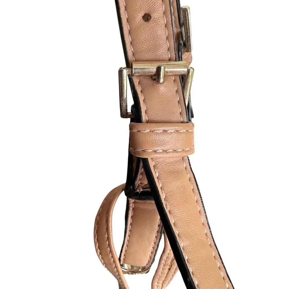 Michael Kors Metallic Silver Embossed Logo Statement Tote Bag Tan Leather Straps